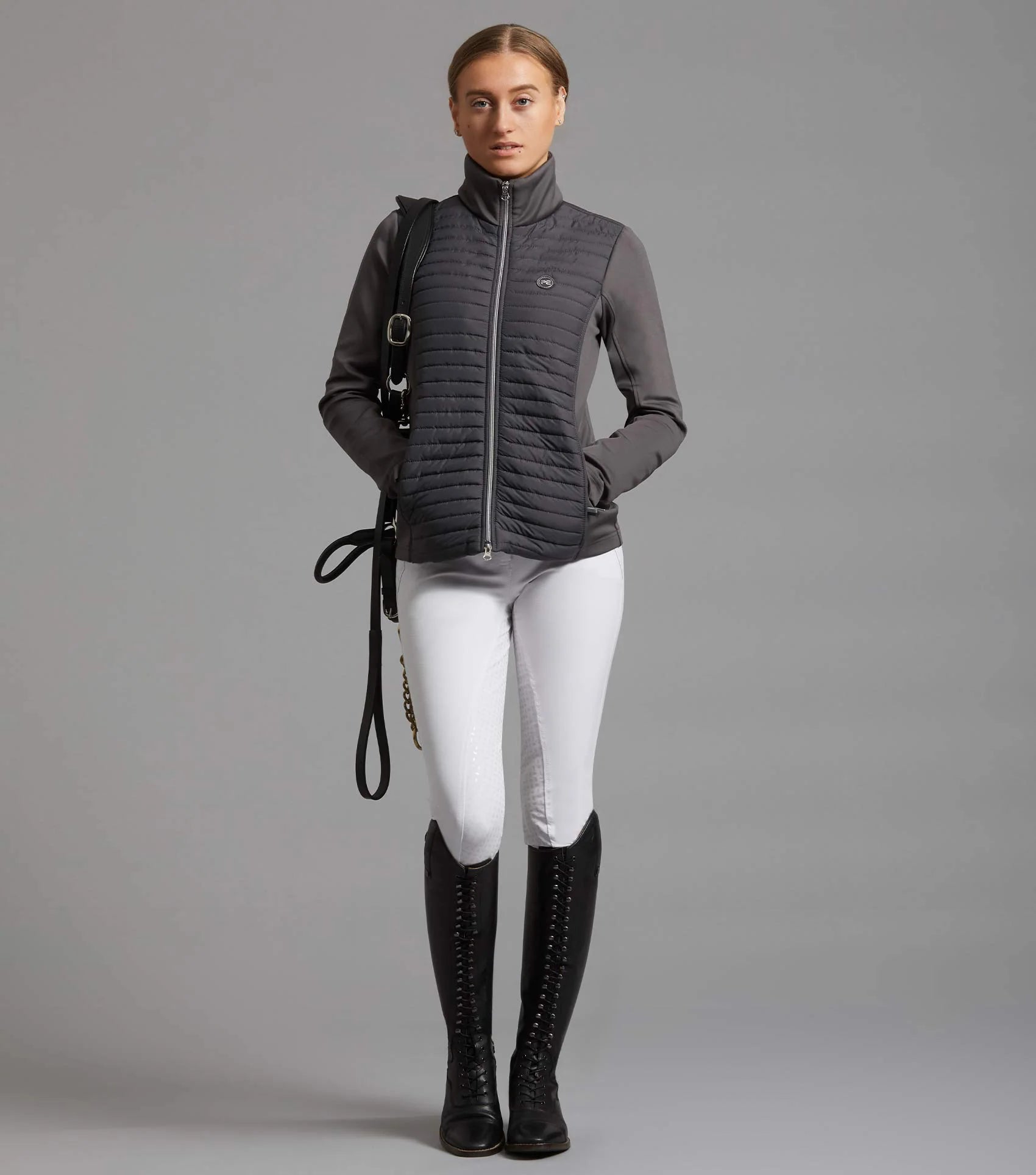 Premier Equine Elena Ladies Hybrid Technical Riding Jacket Anthracite Grey - Equestrian Apparel