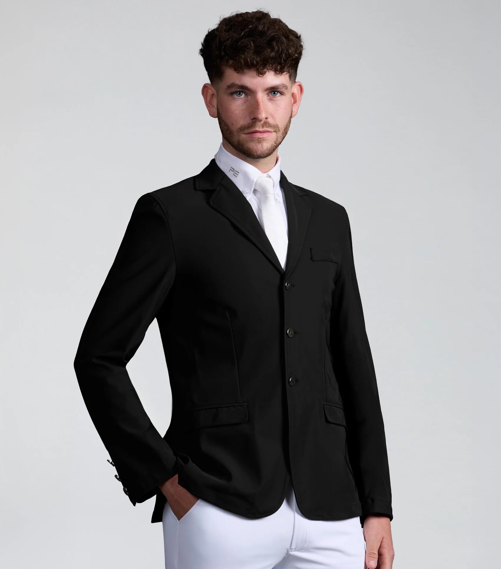 Premier Equine Enzo Men's Black Competition Jacket: Stylish, Breathable, Technical Fabric, Horse Riding Apparel