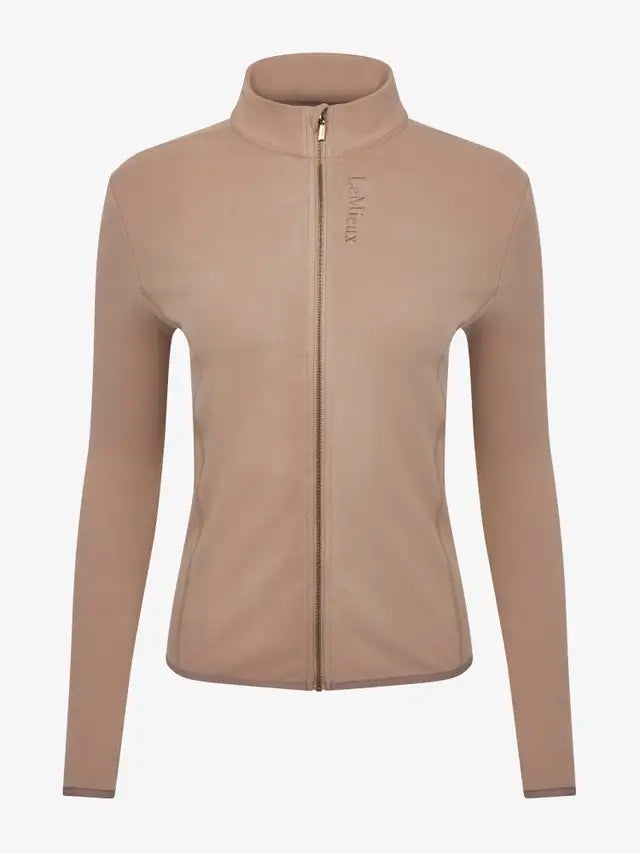 LEMIEUX FAYE FLEECE ZIP THROUGH MINK Jacket. Women's tan equestrian full zip fleece jacket.
