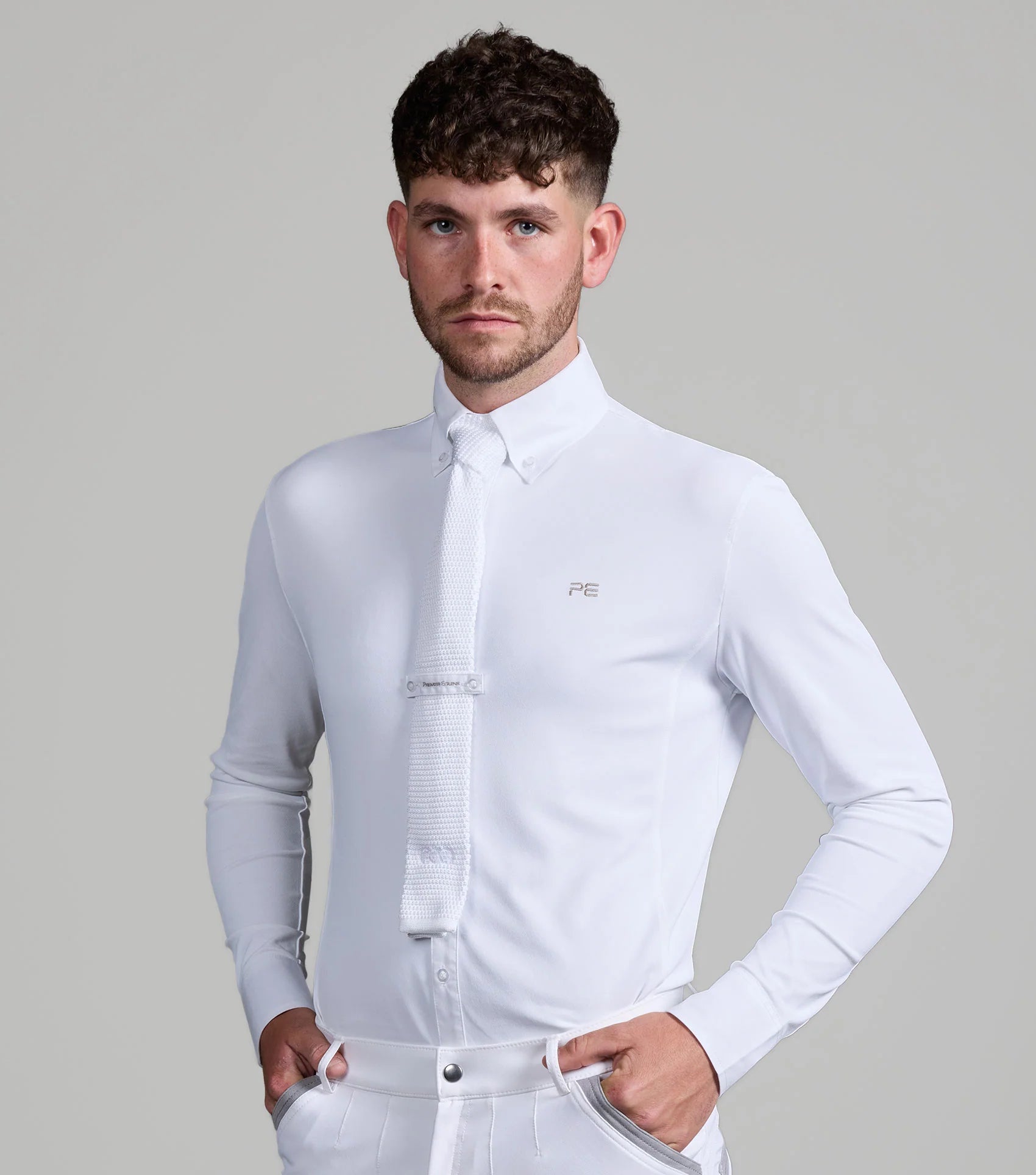 Premier Equine Giulio Men's Long Sleeve Show Shirt - White Riding Competition Apparel