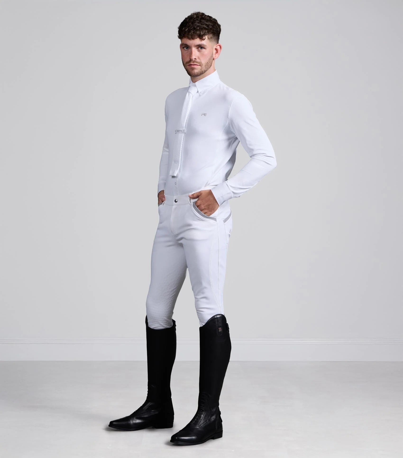 Premier Equine Giulio Men's White Long Sleeve Show Shirt | Equestrian Competition Attire