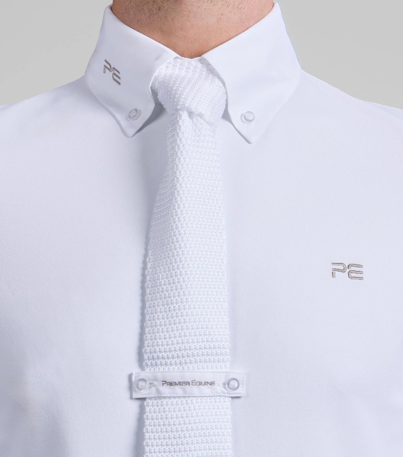 PREMIER EQUINE Men's Show Shirt: White, Long Sleeve, Tie Detail, Equestrian Apparel