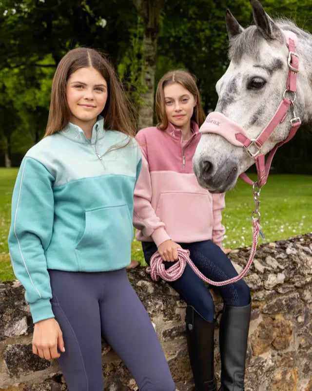 LeMieux Young Rider Kate Quarter Zip Sweat Lagoon - Equiflair: Girl's Horse Riding Sweatshirt