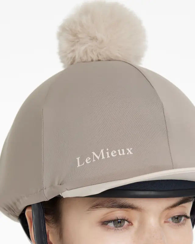 LeMieux Pecan & Stone Hat Silk with Pom Pom - Equestrian Riding Helmet Cover