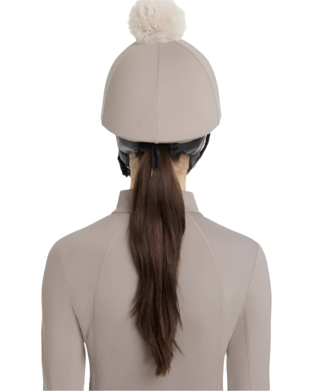 LE MIEUX Pecan Riding Helmet Silk with Stone Pom Pom - Equestrian Hat Cover Fashion