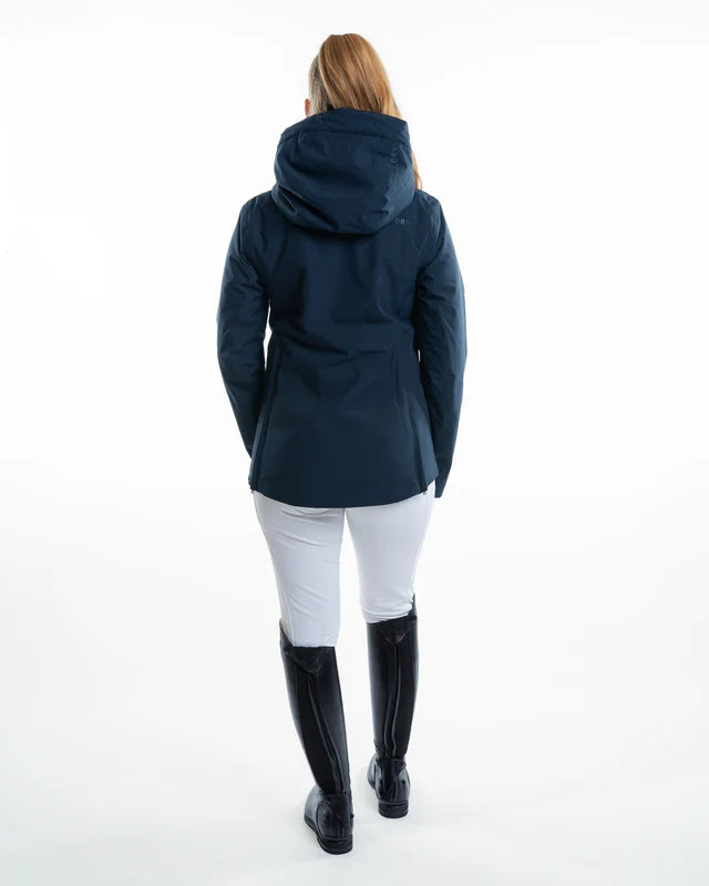 EQUIDRY Iris Waterproof Riding Jacket Women's Navy: Back View, Equestrian Apparel, Outdoor Gear.