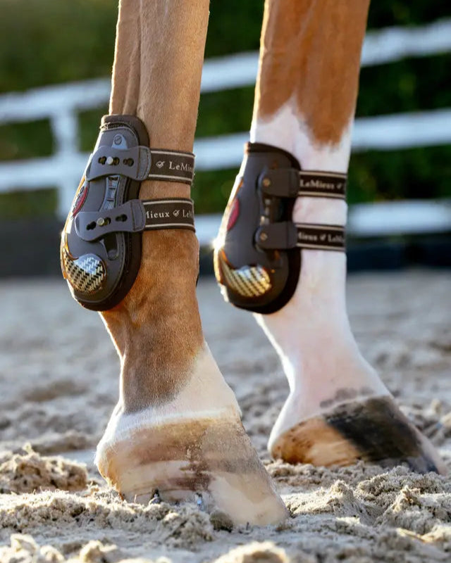 LeMieux Exo-Flex Horse Jumping Boots: Brown/Gold Equestrian Leg Protection