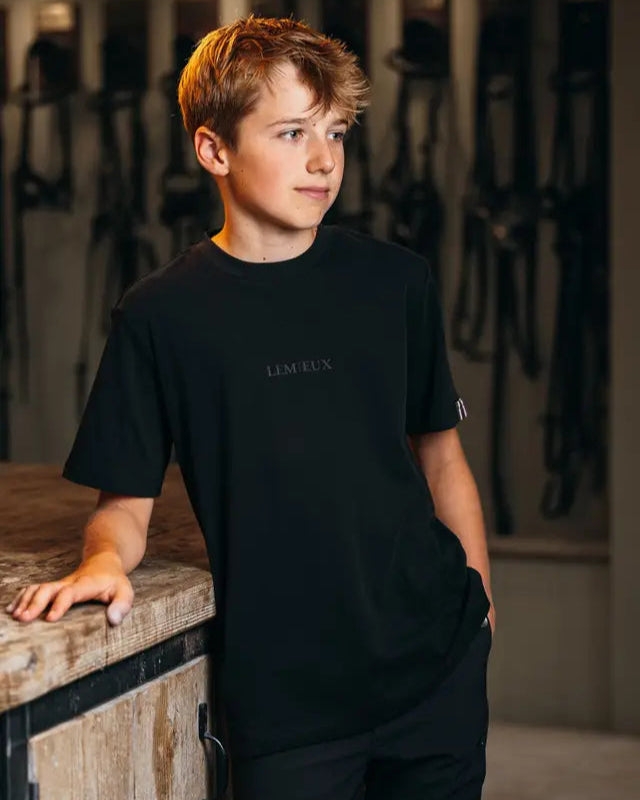 LeMieux Young Rider Boys Black T-Shirt - Equiflair. Stylish & Comfortable equestrian apparel for young riders. Shop Now!