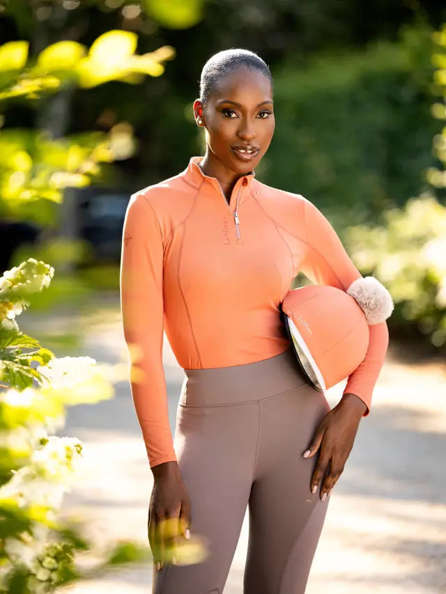 LeMieux Apricot Base Layer: Equestrian style UV50+ riding top & leggings. Performance activewear for women. Equiflair store.