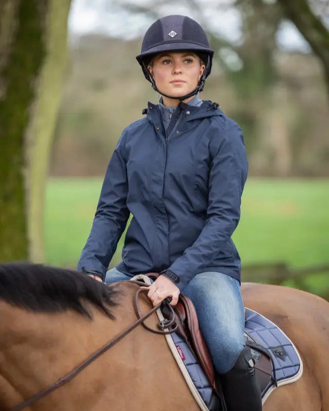 Lemieux Isla Short Waterproof Jacket - Navy Equestrian Raincoat for Women. Packable, Breathable, Waterproof. Equiflair Store.