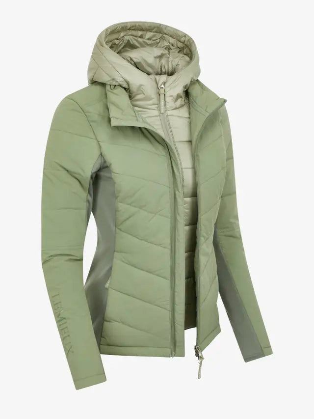 LEMIEUX BRIONEY HYBRID JACKET in Thyme Green: Water-repellent, detachable hood. Equestrian jacket from Equiflair.