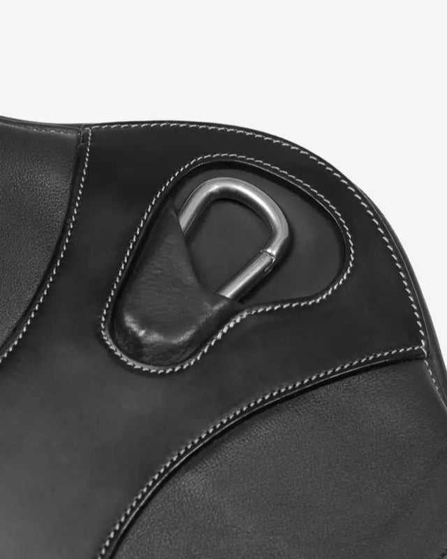 LEMIEUX ARIKA Stud Girth (Black) - Premium Leather Horse Girth with D-Ring & Carabiner Clip - Equiflair