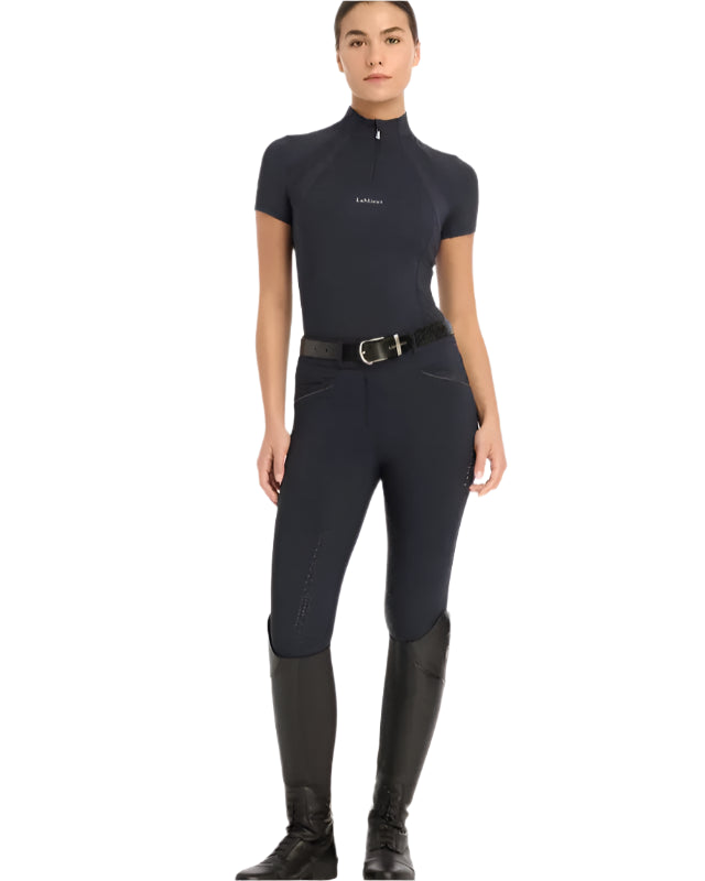 Lemieux Mia Mesh Navy Base Layer: Short Sleeve Riding Top with UV Protection & Breathable Mesh Panels