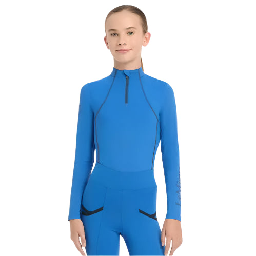 LEMIEUX YOUNG RIDER BENETTON Base Layer: Blue riding shirt, UV50+, technical, breathable, moisture-wicking, for kids, equestrian apparel