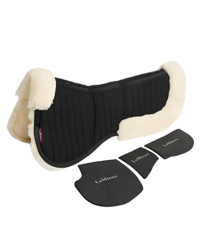 LeMieux Merino+ ProSorb Half Pad - Black/Natural - Horse Saddle Pad with Shims for Optimal Saddle Fit