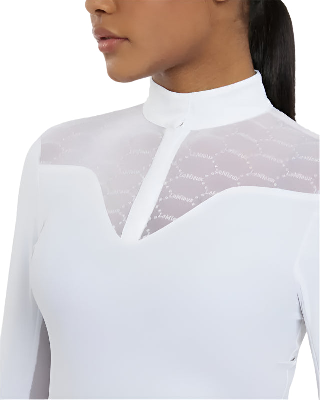 Lemieux Emily White Long Sleeve Show Shirt - Competition Apparel with Flocked Mesh Detail