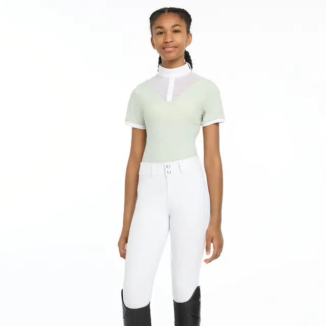 LeMieux Young Rider Eva Pistachio Show Shirt. Short Sleeve Performance Underlayer for Equestrian Girl.