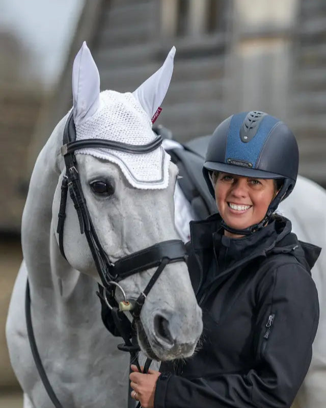 LeMieux Crystal Fly Hood White on Grey Horse | Equestrian Style