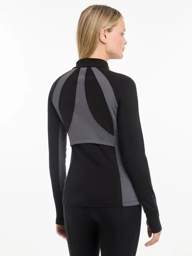Lemieux Carly Zip Through Black Training Top: UV Protection, Recycled Jersey Activewear - Back View