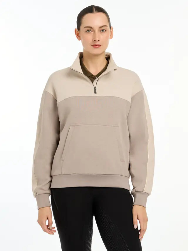 LeMieux Kali Quarter Zip Sweat - Ash. Equestrian Pullover, Contrast Panels & Pockets. Equiflair