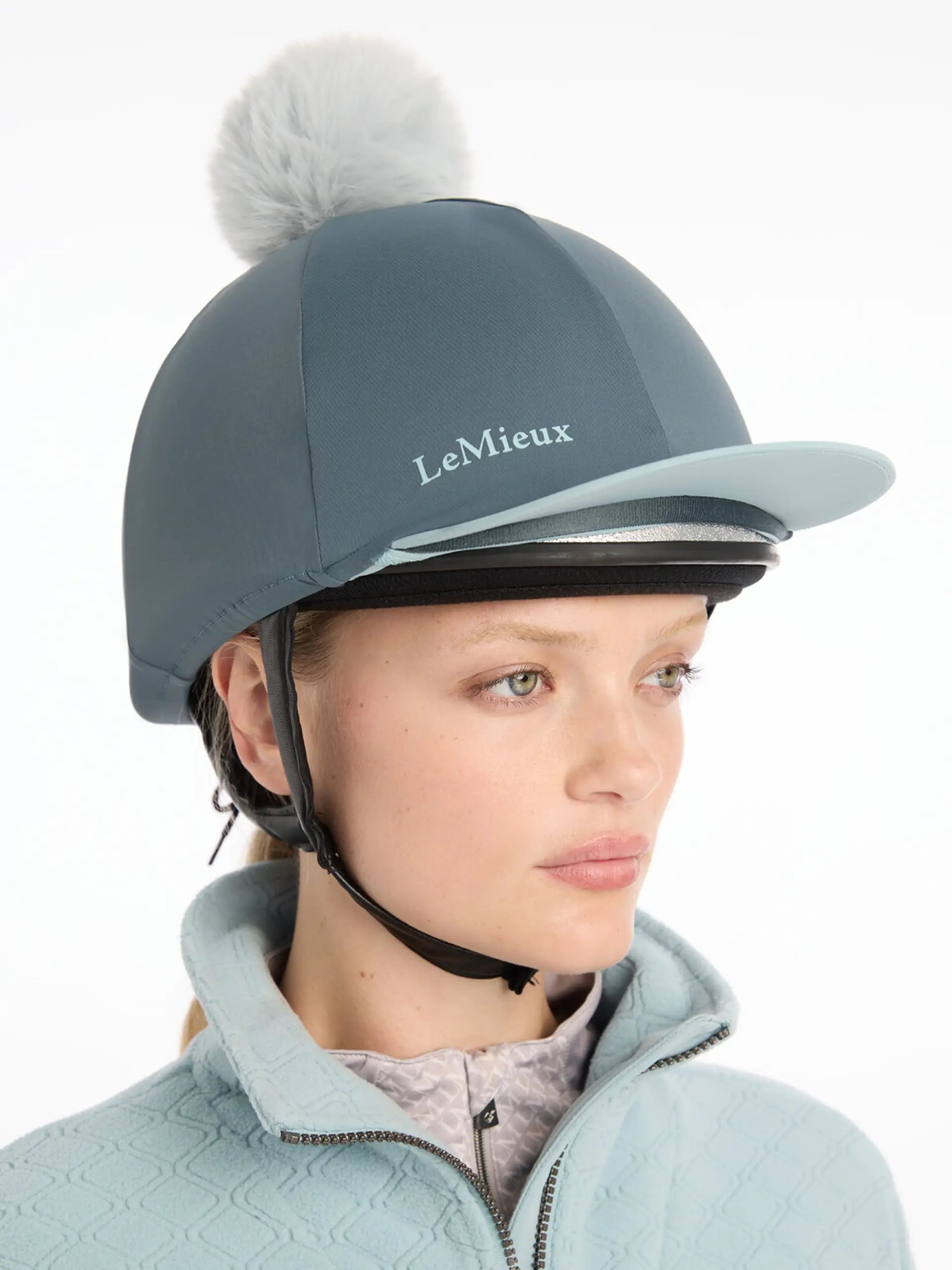 LEMIEUX Petrol Pom Hat Silk: Stylish Riding Helmet with Faux Fur Pom Pom | Equiflair