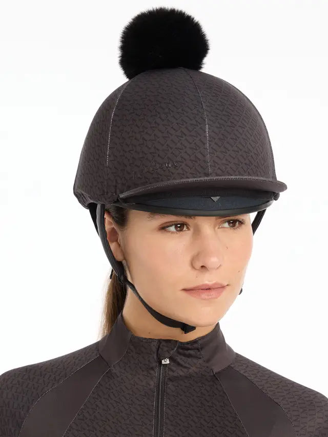 Lemieux Faith Hat Silk Cinder - Equestrian Helmet Cover with Faux Fur Pom Pom