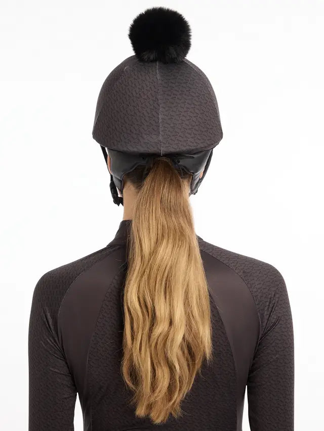 LEMIEUX FAITH HAT SILK CINDER - Riding Helmet Cover with Detachable Faux Fur Pom Pom