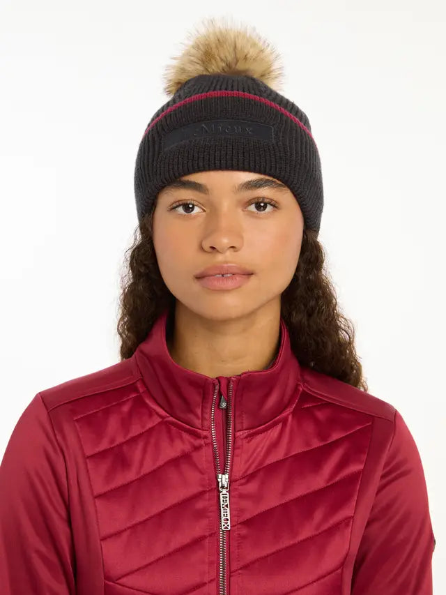 Lemieux Clara Cable Beanie - Cinder Women's Winter Hat with Pom Pom