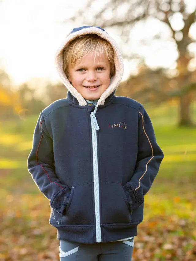 LEMIEUX Mini Charlie Lined Hoodie in Navy - Kid's Zip-Up Equestrian Hoodie with Borg Lining and Pockets