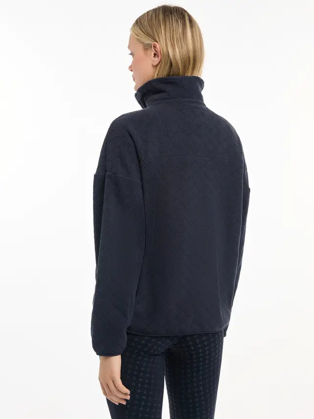 Lemieux Dana Quarter Zip Fleece Navy: Soft, warm fleece with hexagonal pattern. Stylish & comfortable pullover for layering.