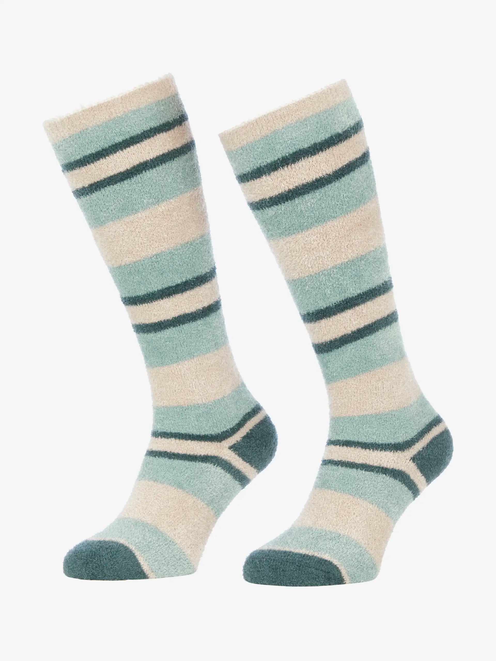 Lemieux Sabrina Stripe Fluffies Petrol Socks: Cozy, Fuzzy, Striped Socks. Comfortable & Stylish Footwear