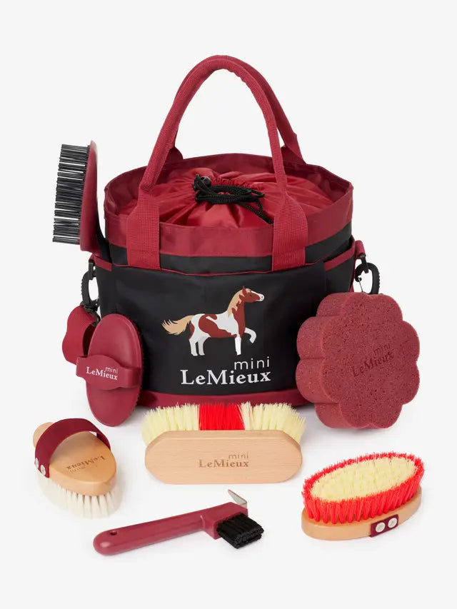 LEMIEUX Mini Grooming Set Red for Ponies | Equiflair - Grooming Kit Bag with Brushes, Comb, Hoof Pick & Sponge