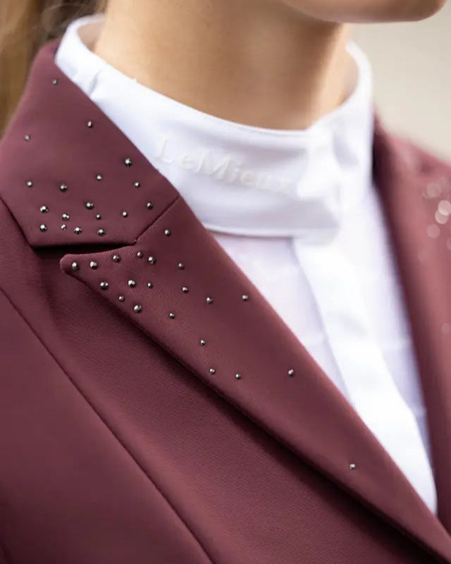 LeMieux Junior Pro Burgundy Show Jacket: Equestrian Apparel with Crystal Details for Young Riders at Equiflair