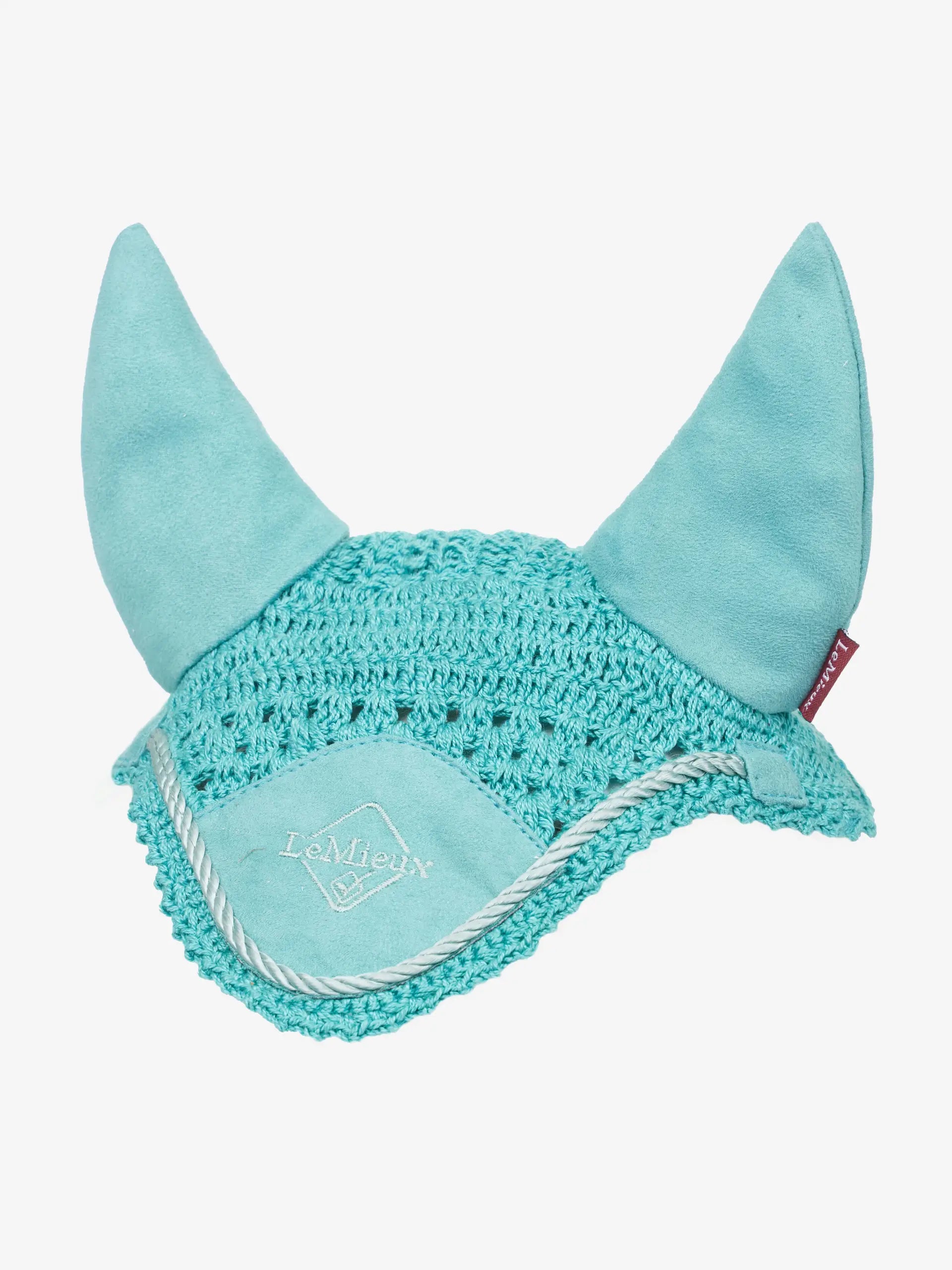 LeMieux Hobby Horse Fly Hood Lagoon: Miniature equine accessory with suede ears & braided trim for toy horses. Equiflair