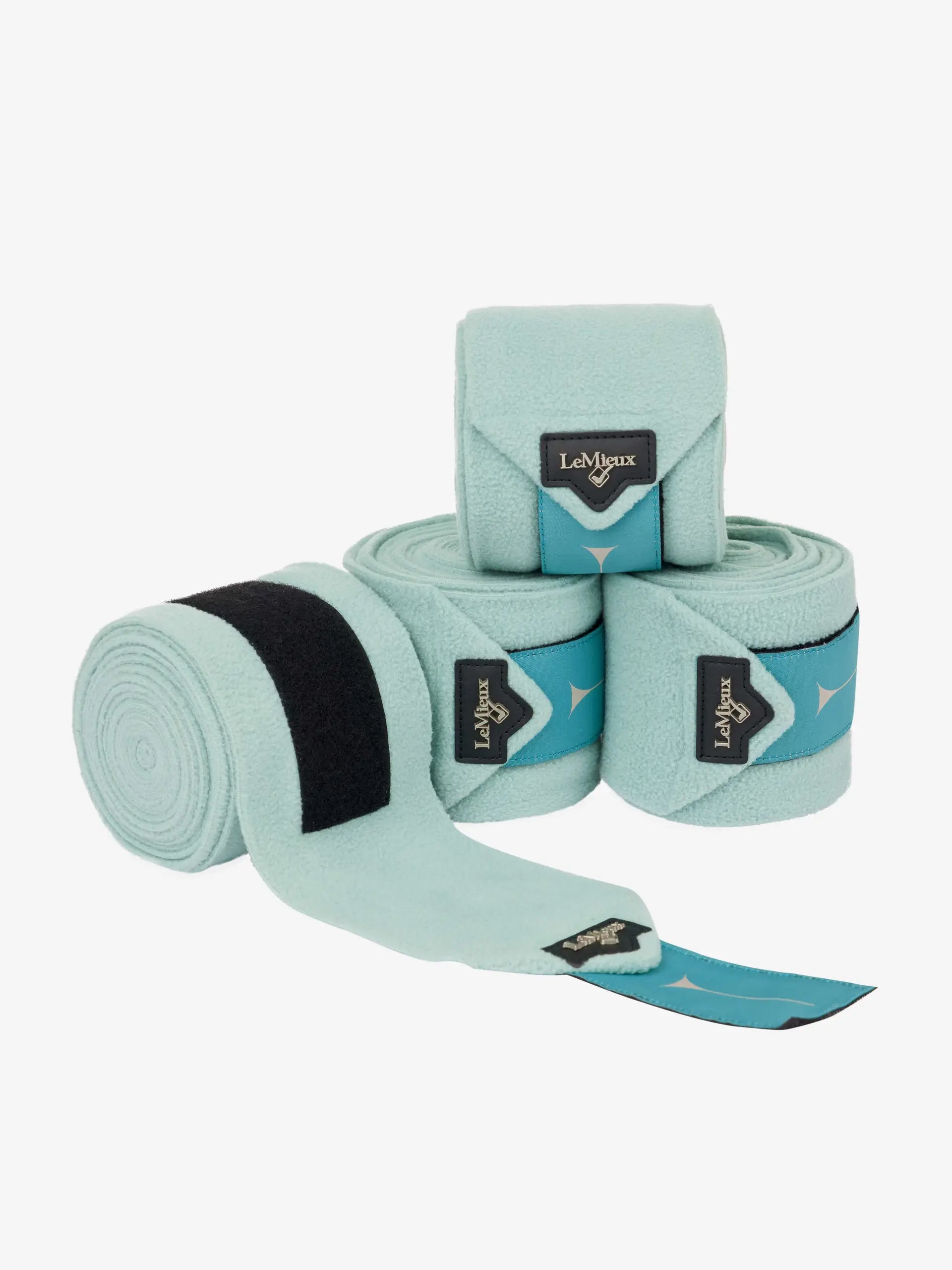 LeMieux Polo Bandages Aqua: Premium fleece horse leg wraps for support & protection during exercise. Available at Equiflair.