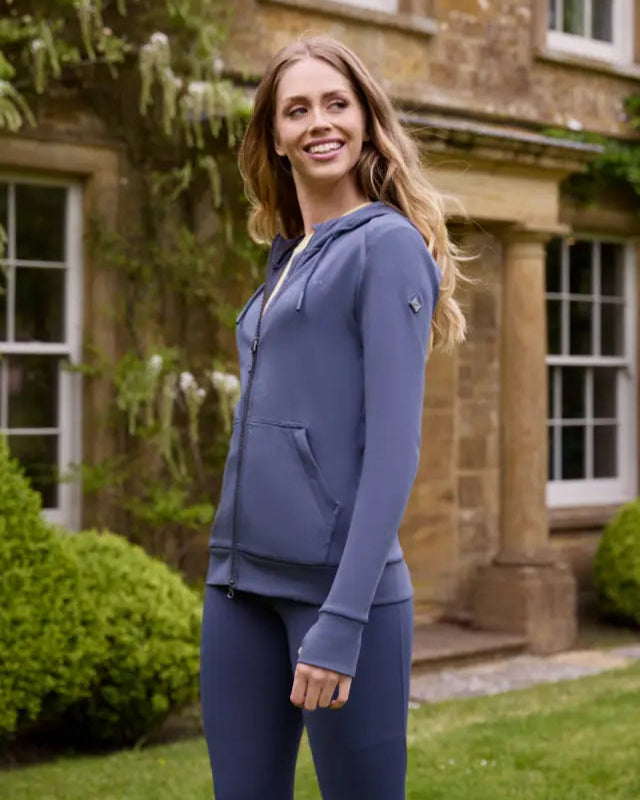 LeMieux Tabi Tech Dusk Blue Hoodie: Zip-up Technical Activewear for Women