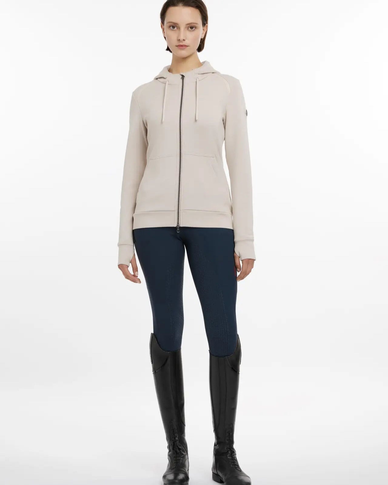 LEMIEUX TABI TECH Stone Hoodie: Equestrian Women's Zip-Up Hoodie. Equiflair riding apparel for active days.