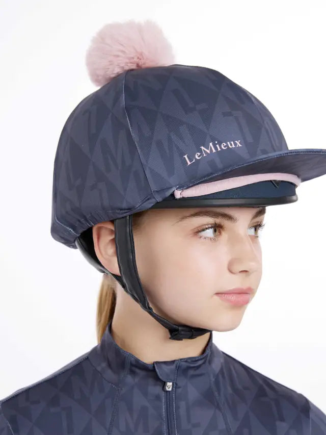 LeMieux Clea Hat Silk Dusk Blue: Horse Riding Helmet Cover with Pom Pom