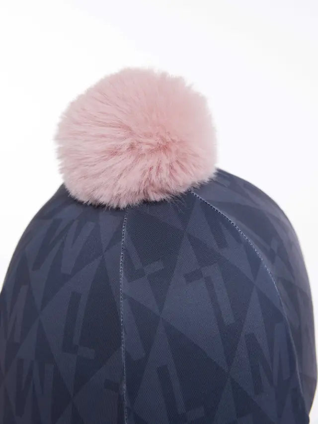LeMieux Clea Dusk Blue Hat Silk with Pink Pom Pom - Stylish Riding Hat Cover