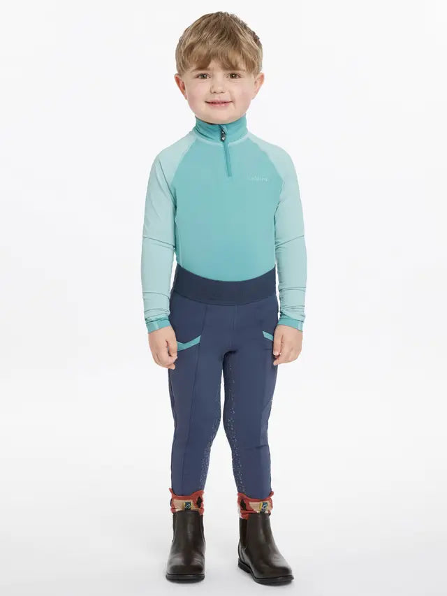 Lemieux Mini Base Layer Lagoon: Young Rider Equestrian Apparel - Turquoise Shirt & Navy Riding Pants