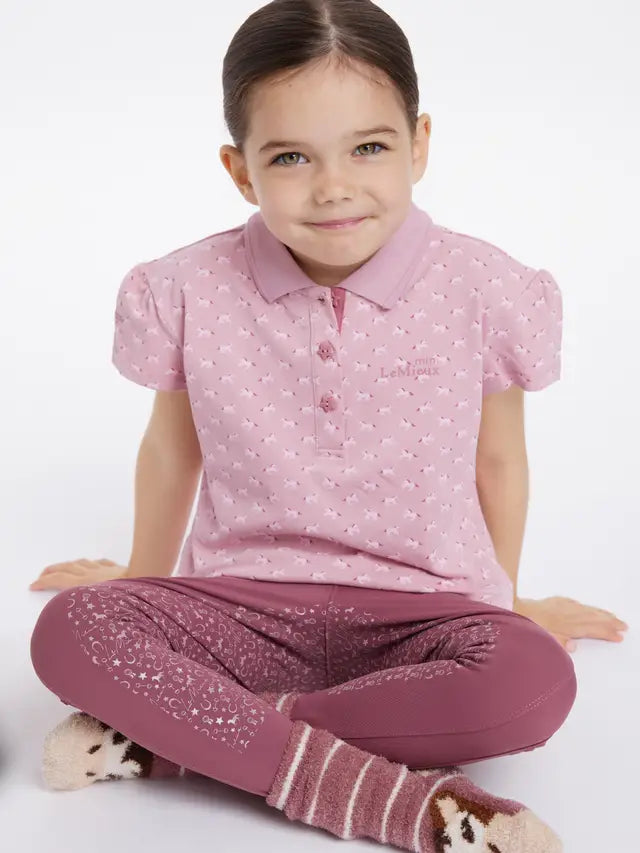 Child Wearing LeMieux Mini Polo Shirt Blossom, Equiflair Equestrian Apparel