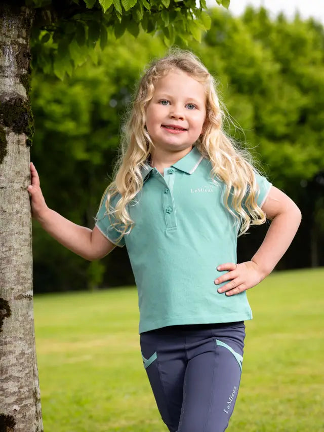 LeMieux Mini Polo Shirt Lagoon: Girl's Equestrian Riding Apparel by Equiflair - Kids Polo Shirt