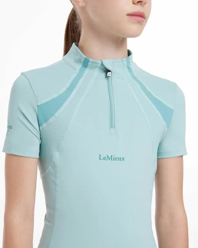 LEMIEUX Young Rider Aqua Mia Mesh Base Layer - Short Sleeve, Quarter Zip, UV50+, Sweat-Wicking, Equestrian Apparel