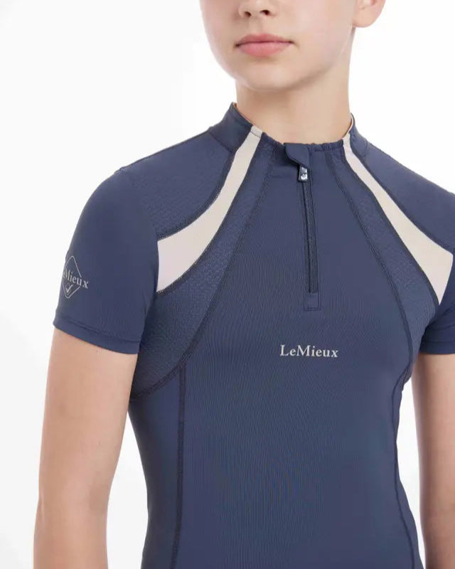 Lemieux Young Rider Dusk Blue Short Sleeve Mia Mesh Base Layer. Youth Equestrian Clothing.