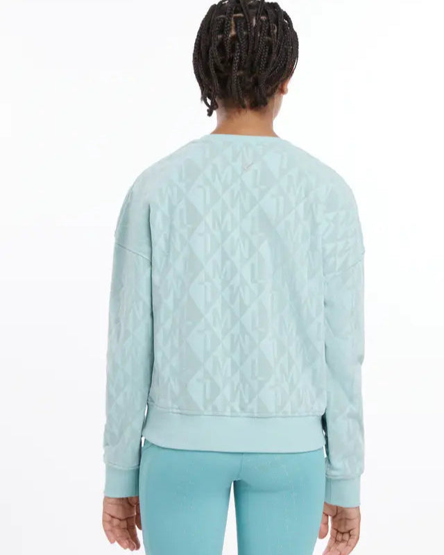 LEMIEUX YOUNG RIDER CLEA CREW SWEAT AQUA: Aquamarine sweater with diamond monogram pattern from Equiflair.