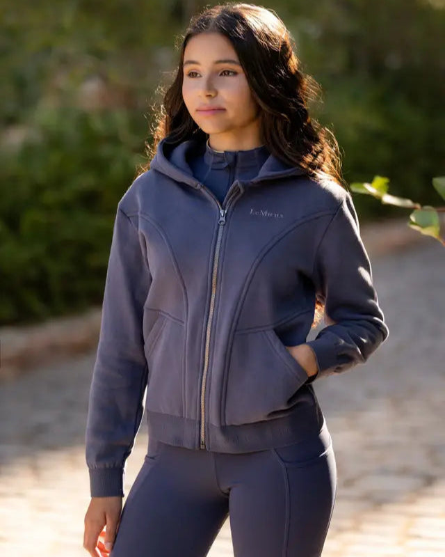 Lemieux Young Rider Hadley Hoodie in Dusk Blue: Equestrian Girl Apparel, Zip-Up Top, Riding Clothing