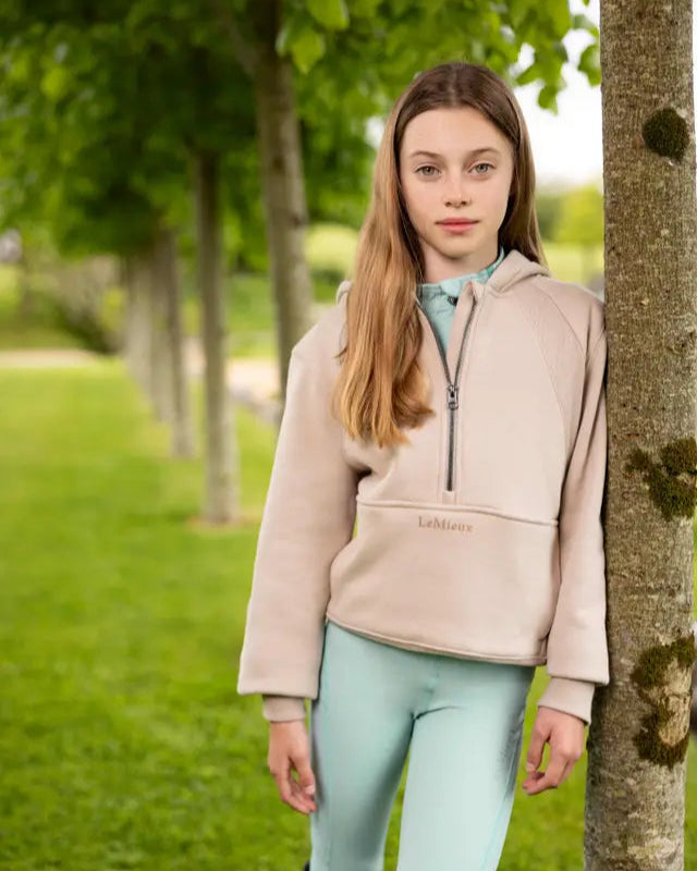 LEMIEUX Young Rider Harriet Pop Over Almond Hoodie: Equestrian Leisurewear for Kids