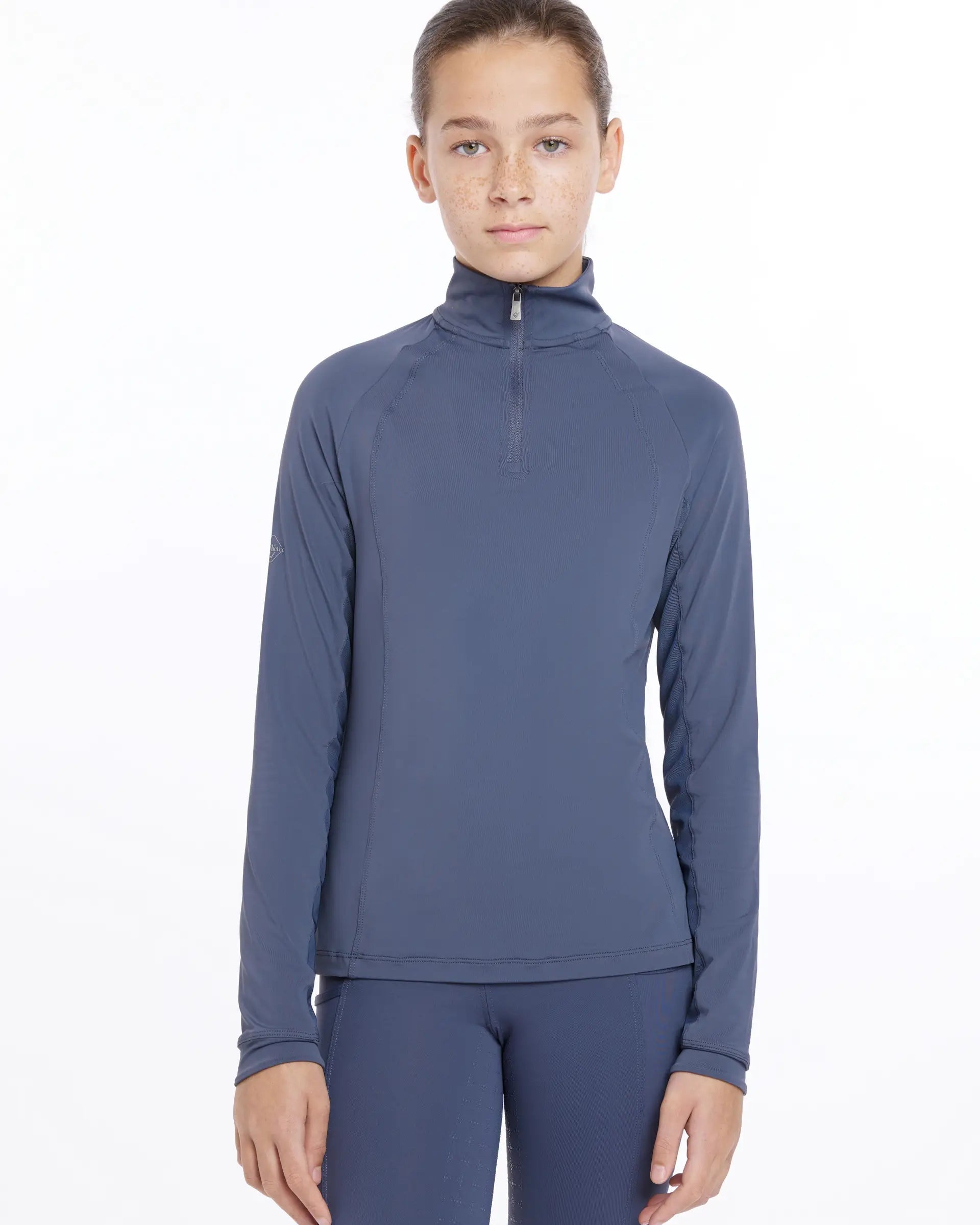 LeMieux Young Rider Hope Lightweight Base Layer Dusk Blue: Girl's Equestrian Top, Sun Protection, Cooling, Quarter Zip - Equiflair