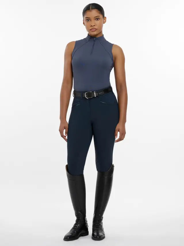 Lemieux Maria Sleeveless Baselayer - Dusk Blue Performance Riding Top. Mesh Panels, Equestrian Apparel.