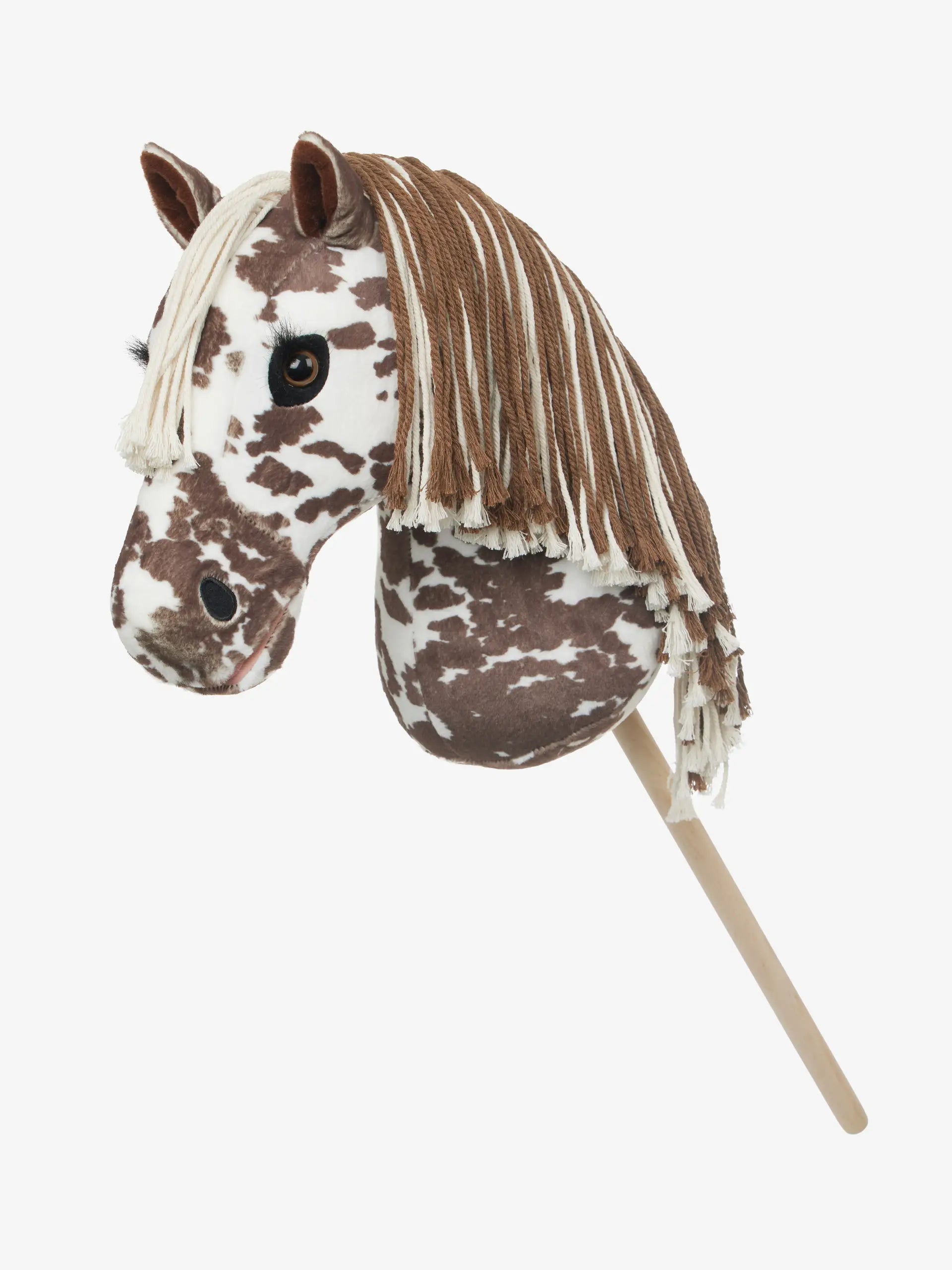 Hobby Horse Toy: Plush Appaloosa Montana, dual-colored mane, stick horse for kids 3+, by Equiflair.